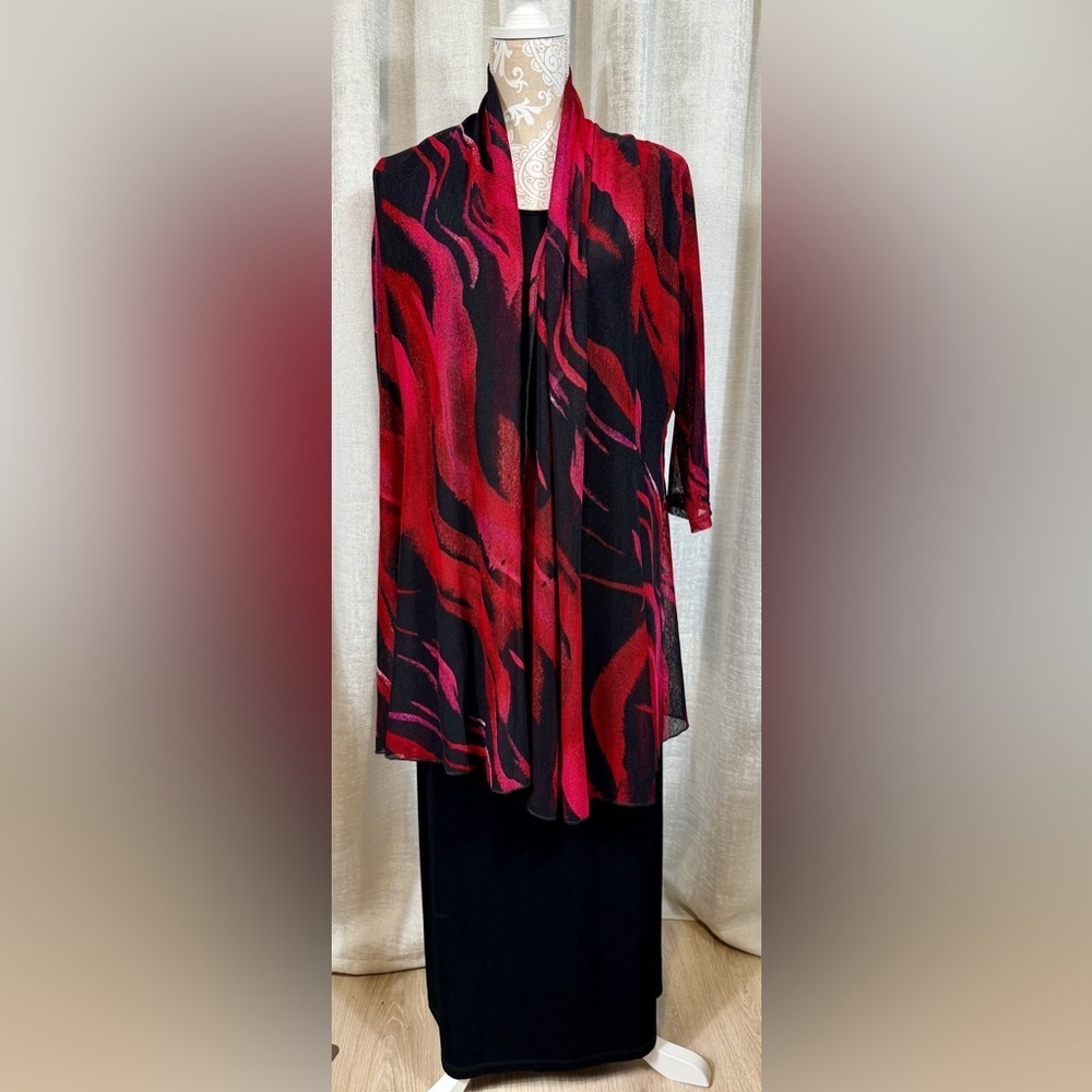 Elegant Bundle Norm Thompson Black Maxi Dress Red & Black Sheer Jacket (L) - Picture 6 of 7